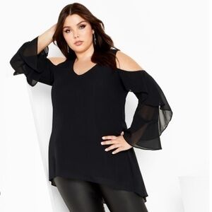 City Chic Cold Shoulder Hi Lo Top